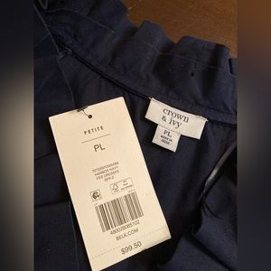 NWT crown & ivy tiered midi dress with pockets! Sz. PL in harbor navy